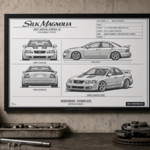 2001 Nissan Sentra SE Silk Magnolia Framed Blueprint Poster