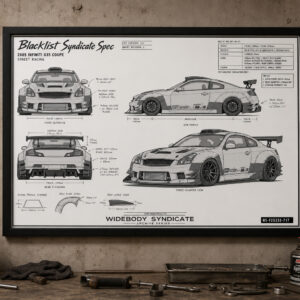 2005 Infiniti G35 Coupe Blacklist Syndicate Spec Framed Blueprint Poster