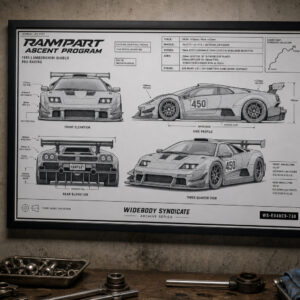1990 Lamborghini Diablo Rampart Ascent Program Framed Blueprint Poster