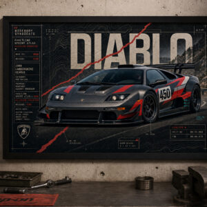 1990 Lamborghini Diablo Rampart Ascent Program Framed Collectible Poster