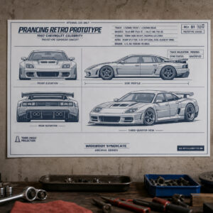 1987 Chevrolet Celebrity Prancing Retro Prototype Blueprint Poster