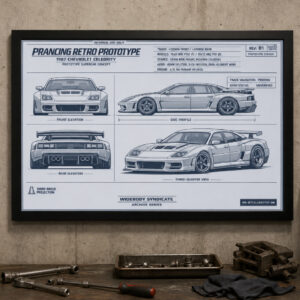 1987 Chevrolet Celebrity Prancing Retro Prototype Framed Blueprint Poster