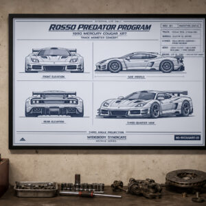 1990 Mercury Cougar XR7 Rosso Predator Program Framed Blueprint Poster