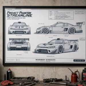 1999 Nissan Silvia S15 Project Phantom Streamline Framed Blueprint Poster
