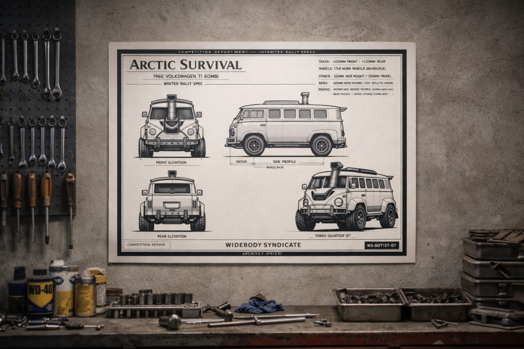 1960 Volkswagen T1 Kombi Arctic Survival Rally Build Blueprint Poster