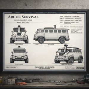 1960 Volkswagen T1 Kombi Arctic Survival Rally Build Framed Blueprint Poster