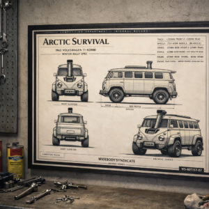 1960 Volkswagen T1 Kombi Arctic Survival Rally Build Framed Collectible Poster