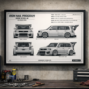2006 Scion xB Iron Nail Program Framed Blueprint Poster